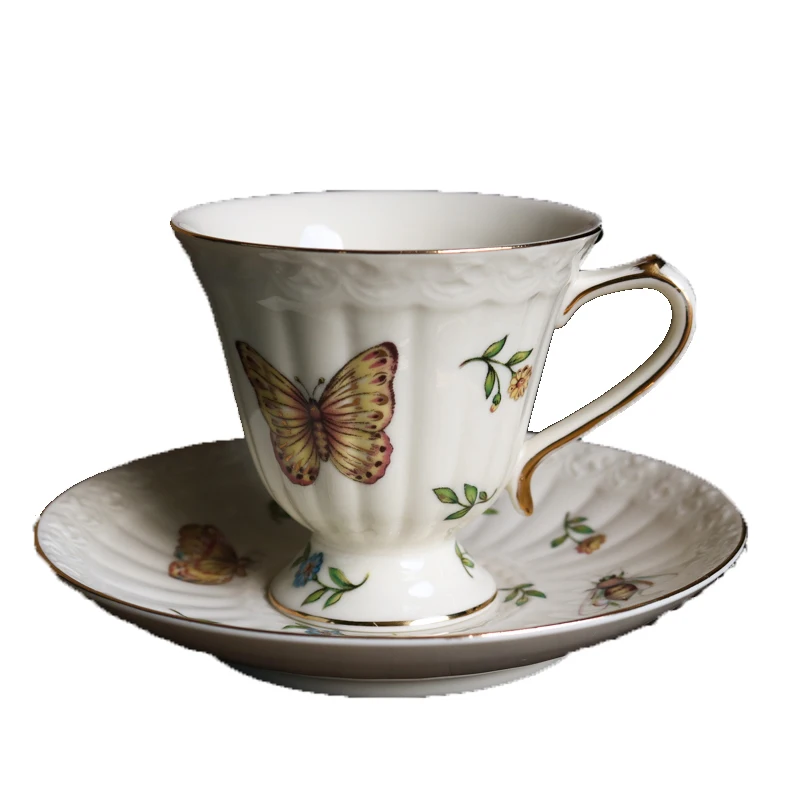 Костяной фарфор Кофе кружка Керамика с золотой оправой чашка и блюдце