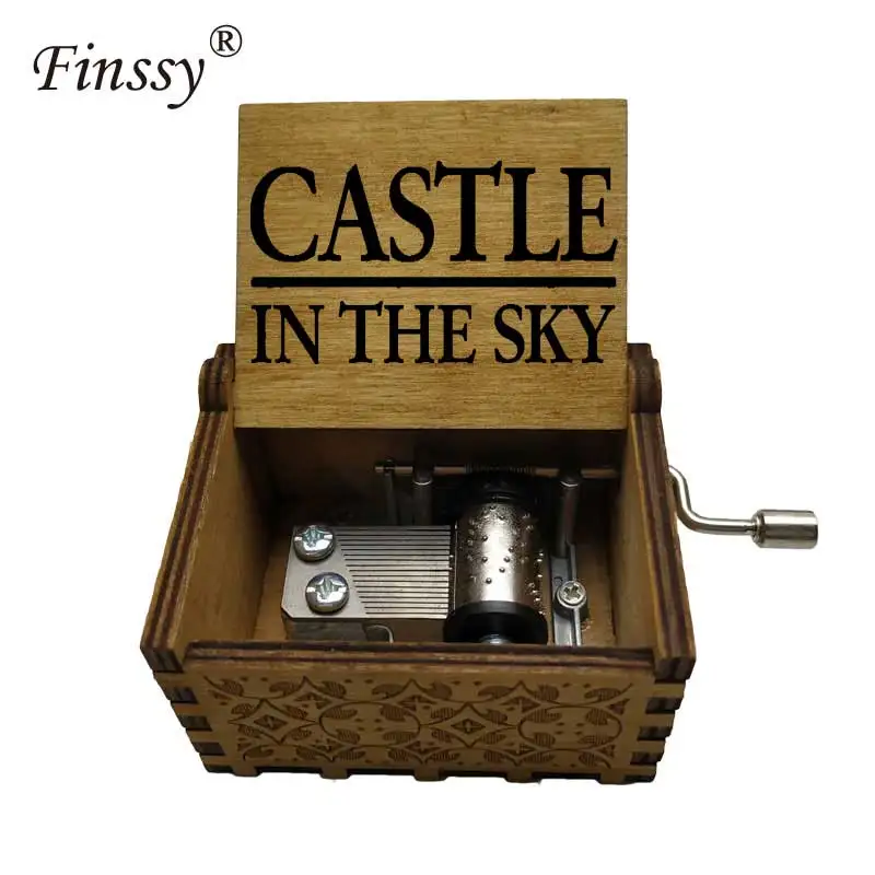 Деревянная музыкальная шкатулка с аниме Замок в небе цветным принтом подарок для