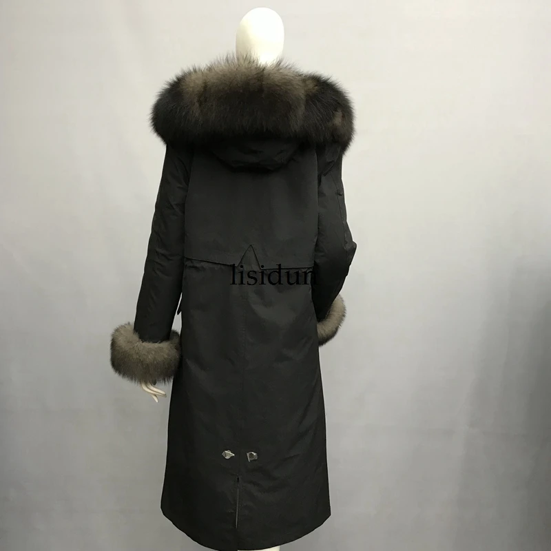 Женская парка на кроличьем меху LISIDUN серебристая куртка с капюшоном и подкладкой