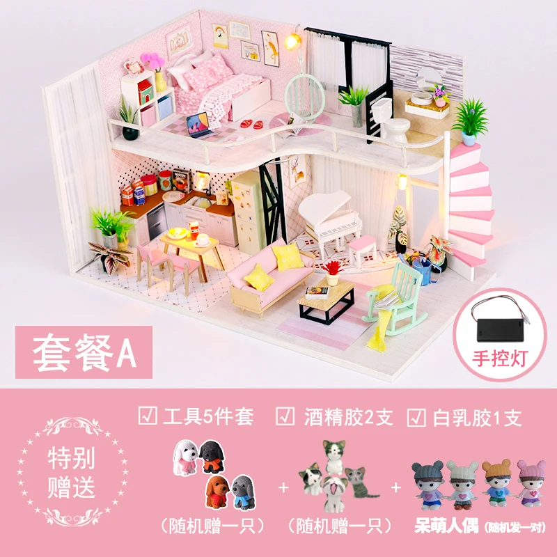 

Miniature Wooden Doll House Assembly Bed Stairs Birthday Gift Doll House Furniture Set Bedroom Casa Miniatura Kids Toys DG50DH