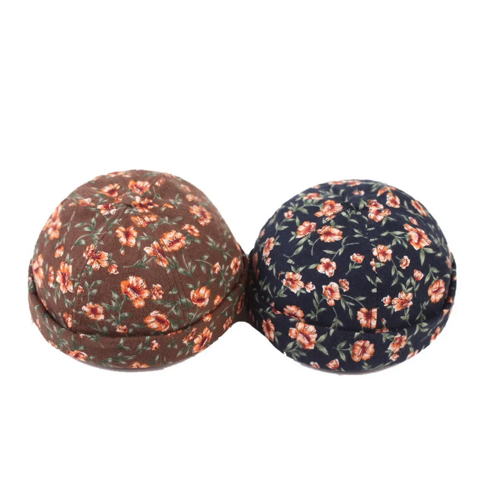 

Four Seasons Unisex Beanie Caps Cotton Trendy Style Floral Print Head Circumference Adjustment Fashion