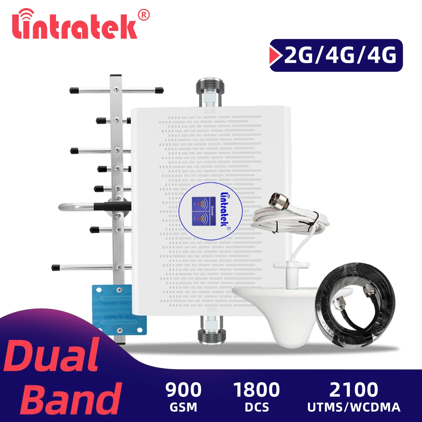 Повторитель сигнала Lintratek 2G GSM 3G 4G 900 1800 2100 KW23C Смартфоны усилитель 5.1 сотовой связи
