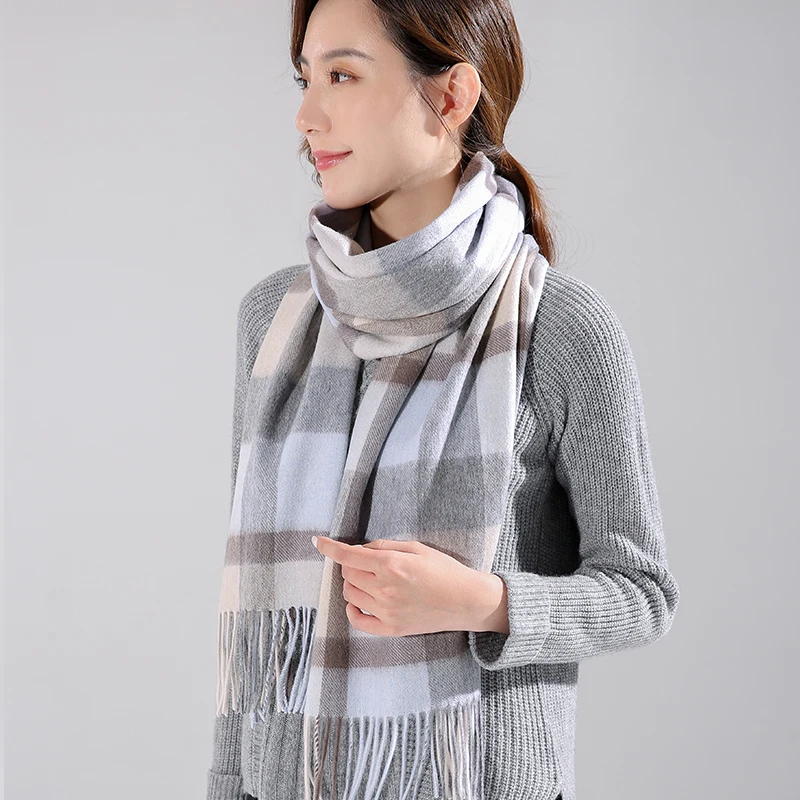 100% кашемир 2021 зимние шарфы для женщин клетчатые кисточки палантины и шали из