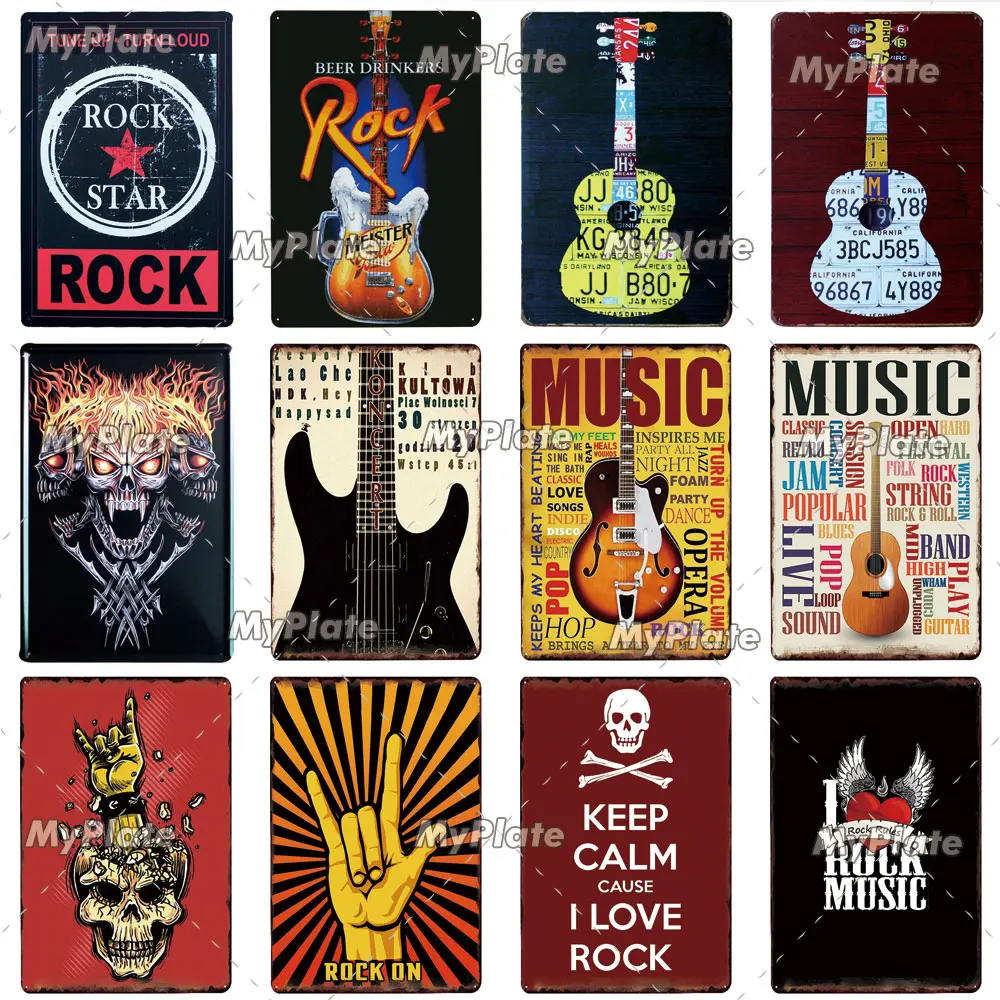 Металлический постер с гитарой Оловянная табличка винтажный Настенный декор для