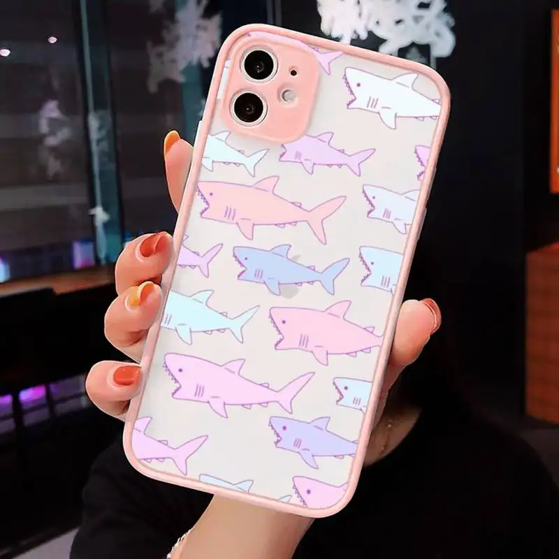 

shark Phone Cases matte transparent For Pink iPhone 7 8 x xs xr 11 12 pro plus max mini Clear Funda