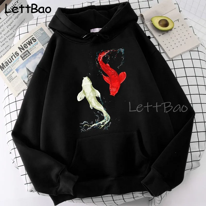 

Высококачественная Толстовка с принтом кои и рыб, свитшот с карманами, унисекс, топ азиатского размера, модная толстовка, мужские винтажные ...