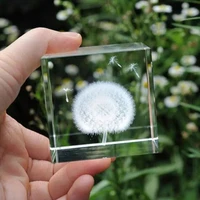 new 4 5cm k9 crystal cube dandelion solid cubic crystal 3d laser engraving special birthday gifts for girls ornaments with box