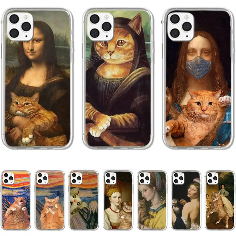 

Leonardo-da-Vinci-Mona-Lisa-Pat-Cat-Art Phone Case For Iphone 5 SE 2020 6 6s 7 8 plus X Xr XS 11 12 Mini Pro Max Fundas Cover