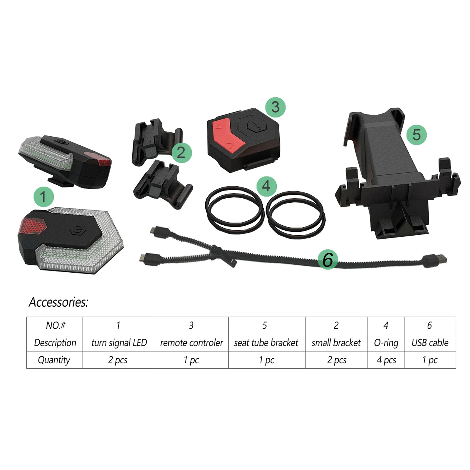 

Bicycle Turn Signals Flashlight LED Lights Night Wireless Remote Control USB Rechargeable Outdoor BIke light 2 Taillight Safe
