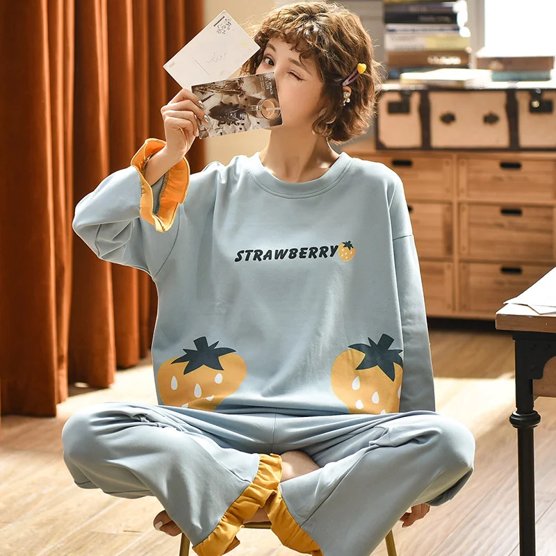 

Spring New Long Sleeve Pajamas Women's Korean Version Sweet And Fresh Cotton Women's Pullover Home Suit home clothing
