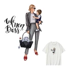 Термонаклейка на одежду, термонаклейки с надписью Mom Boss, нашивки с принтом мам и сыном, сделай сам, женская футболка, виниловые наклейки, моющаяся аппликация