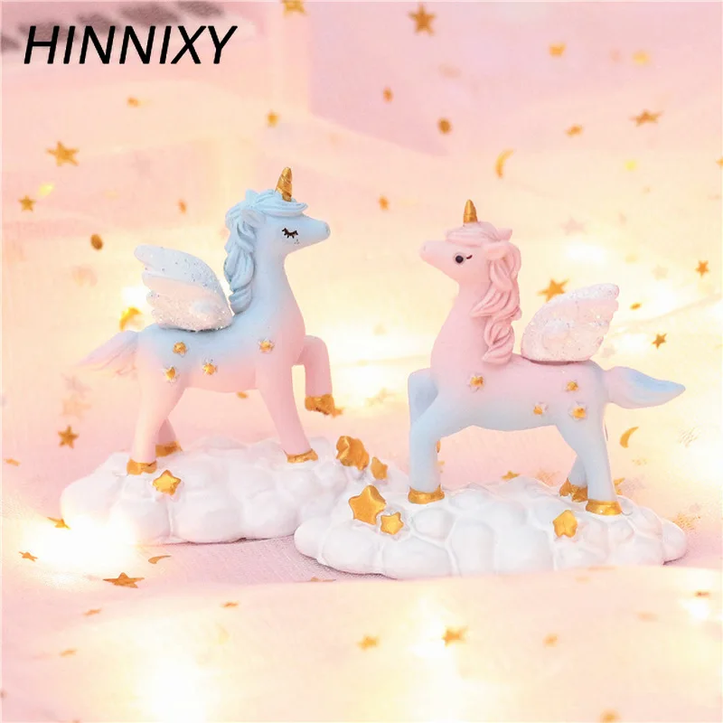 Hinnixy милый смоляной Единорог ночной Светильник розовый синий градиент цвета