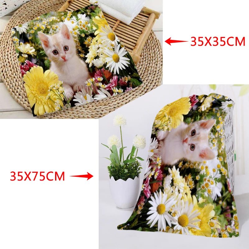 Новое полотенце с цветочным рисунком кота размер s 35x35 см 35x75 | Дом и сад