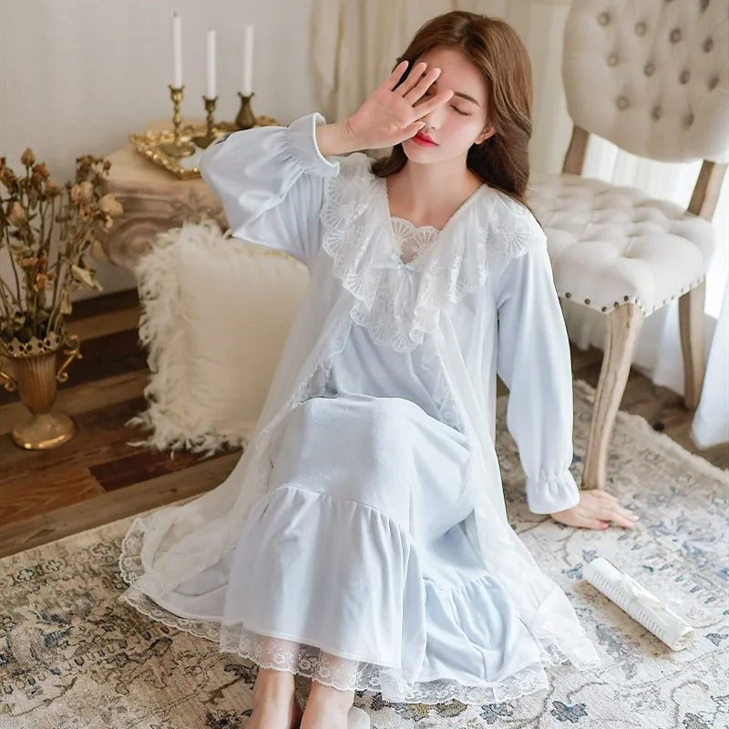 Винтажные бархатные женские пижамы с длинными рукавами белые кружевные длинные