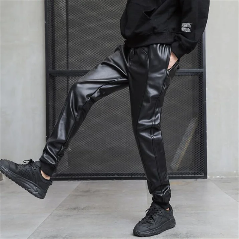 New loose leather harem pants men's slim motorcycle feet pants casual spring autumn black veste homme зимняя куртка мужскаая