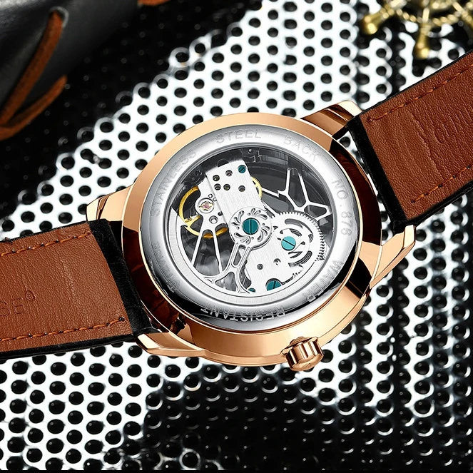 

Tevise Automatic Mechanical Men's Watch Fashion Leather Strap Hollow Transparent Men's Watch Luxury Brand Men's Watch