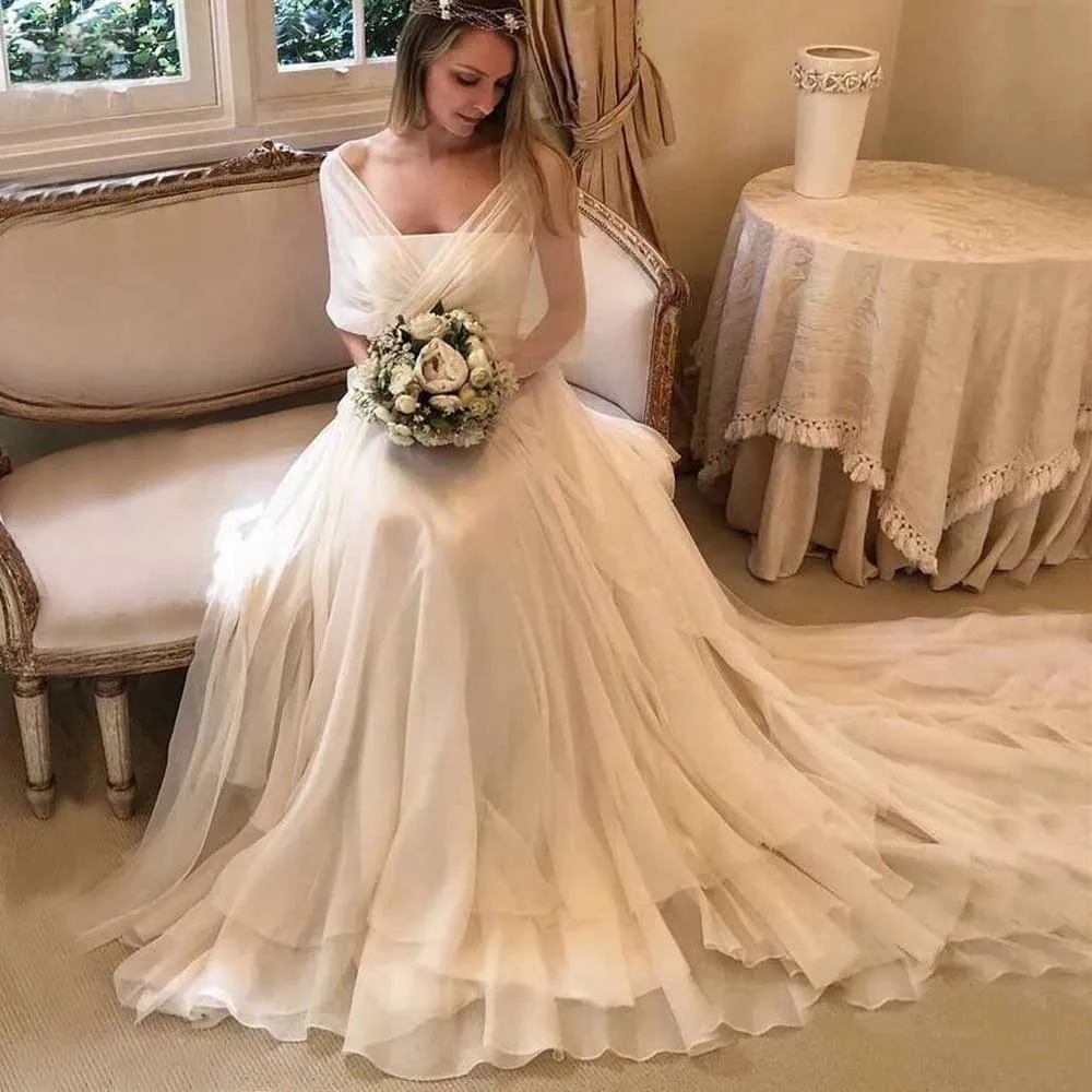 

2021 Beach Wedding Dress Plus Size Strapless Simple vestidos de noiva Ivory White Wedding Dresses Tulle robe de marie for Women