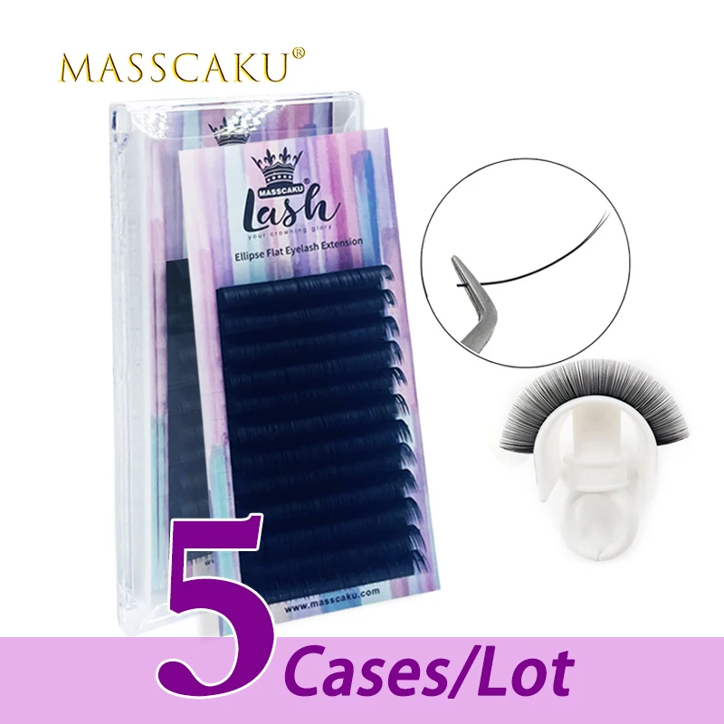 

5case/lot MASSCAKU sell 12 rows C D curl soft natural mink ellipse eyelashes high quality soft faux lashes faux cils maquiagem