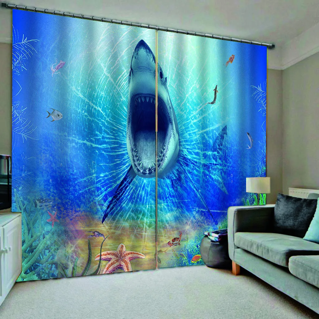 

blue curtains Customized size Luxury Blackout 3D Window Curtains For Living Room ocean curtain