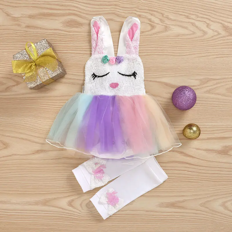 

3Pcs Toddler Baby Girl Easter Rabbit Clothes Sweet Bunny Dress Lace Tutu Dresses+Warm Legging Set