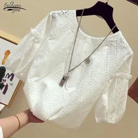 floral short sleeve lace shirt women 2021 korean summer shirts white fashion new blouse women tops clothing chemise femme 13439