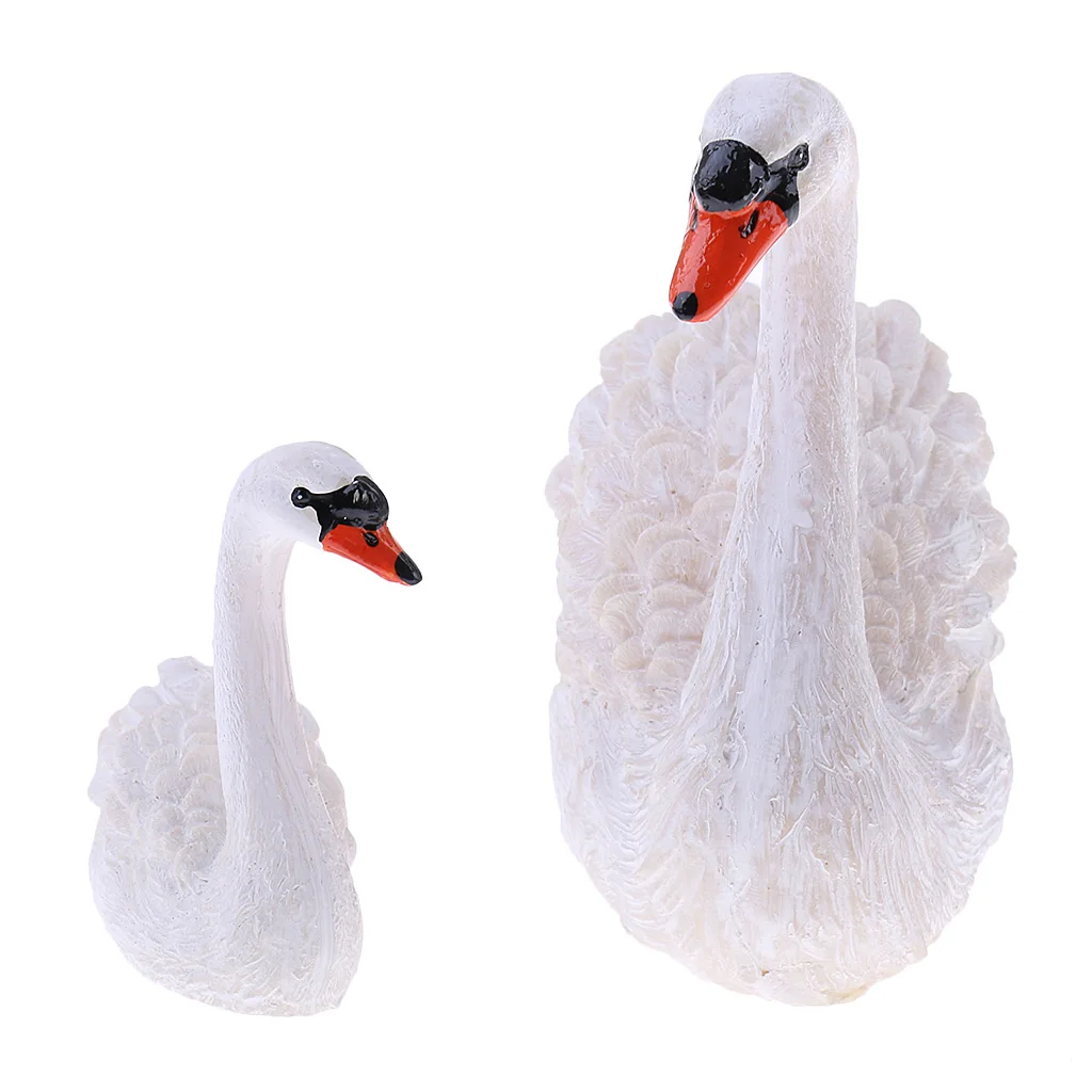 

2pcs Swan Sculpture White Vivid Swan Figurine For Home Adornments Yard Decor