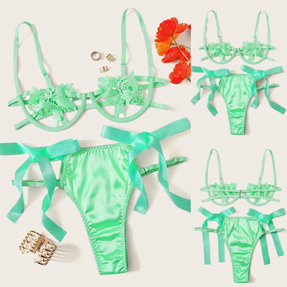 Сексуальный кружевной комплект нижнего белья с аппликацией и чокером летний