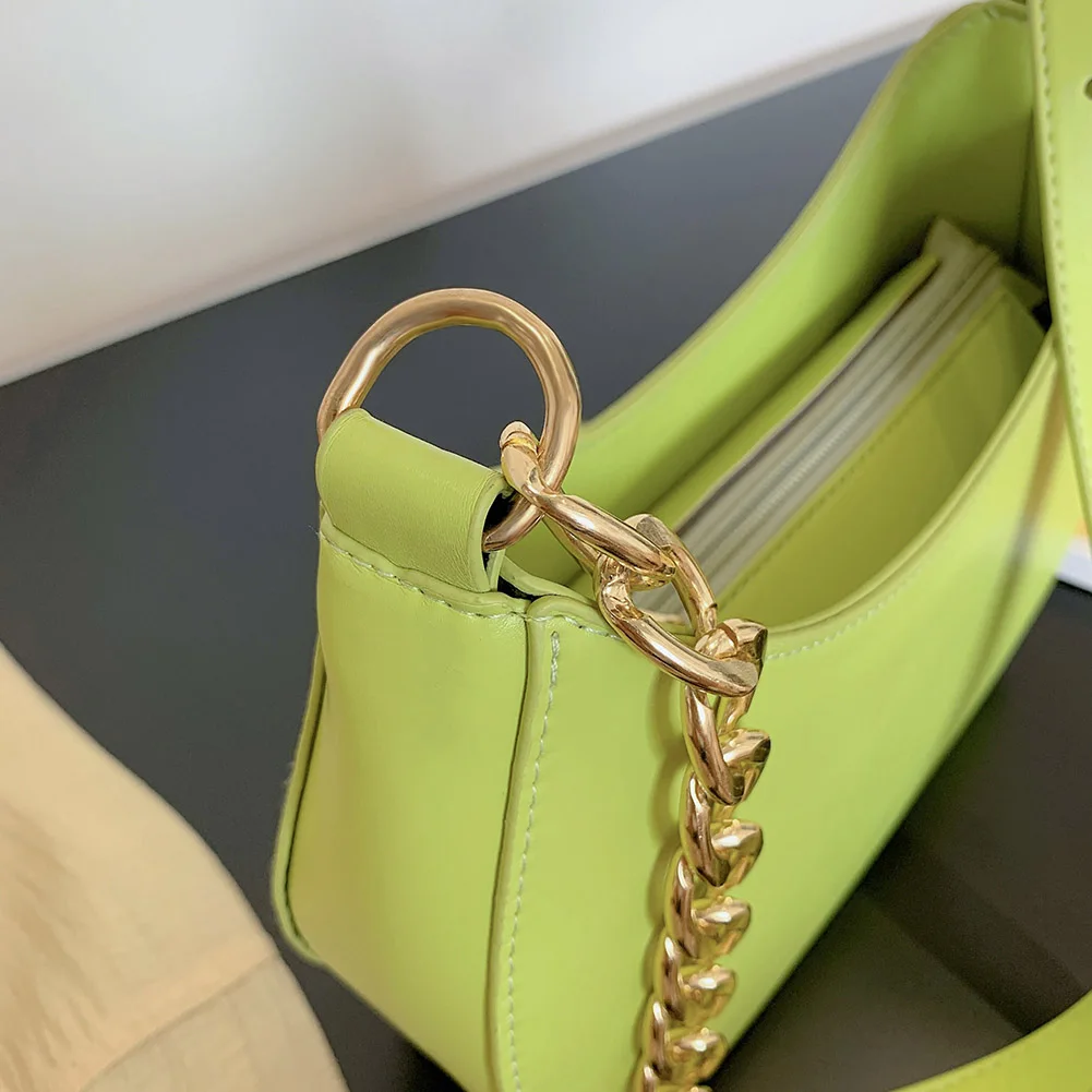

Fashion Women Half Moon Armpit Bag Solid Color Shoulder Underarm Bag Casual PU Leather Chain Subaxillary Bags