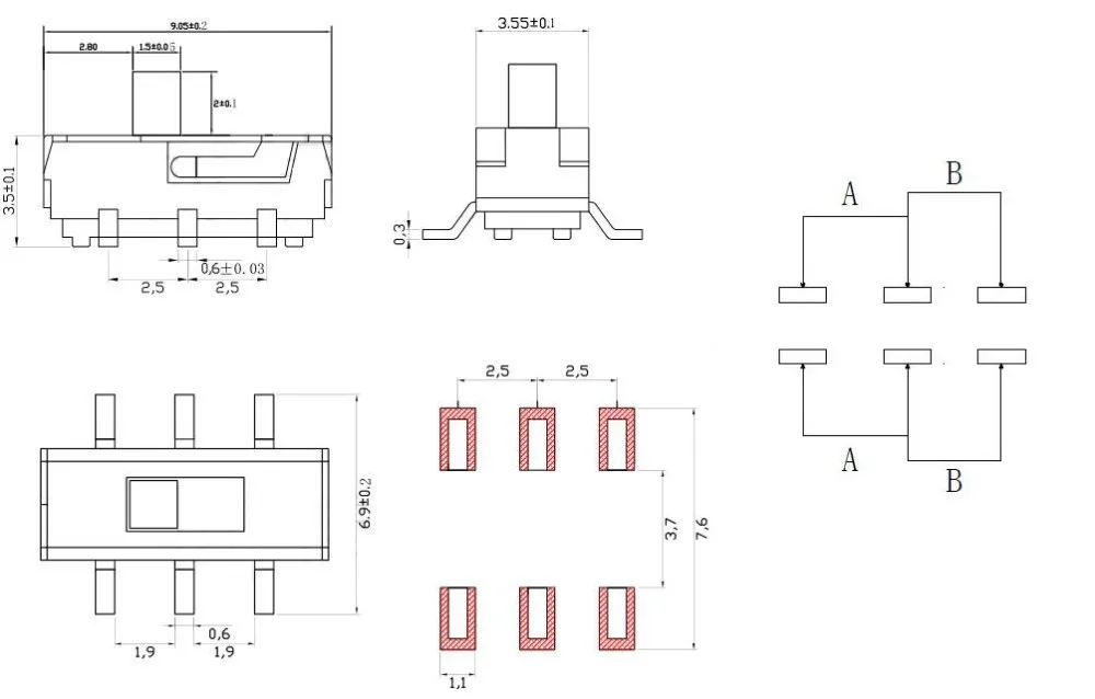 20 шт. мини smd smt MSS22D18 тумблер 6pin 2P2T вкл/выкл слайдовые переключатели для DVD