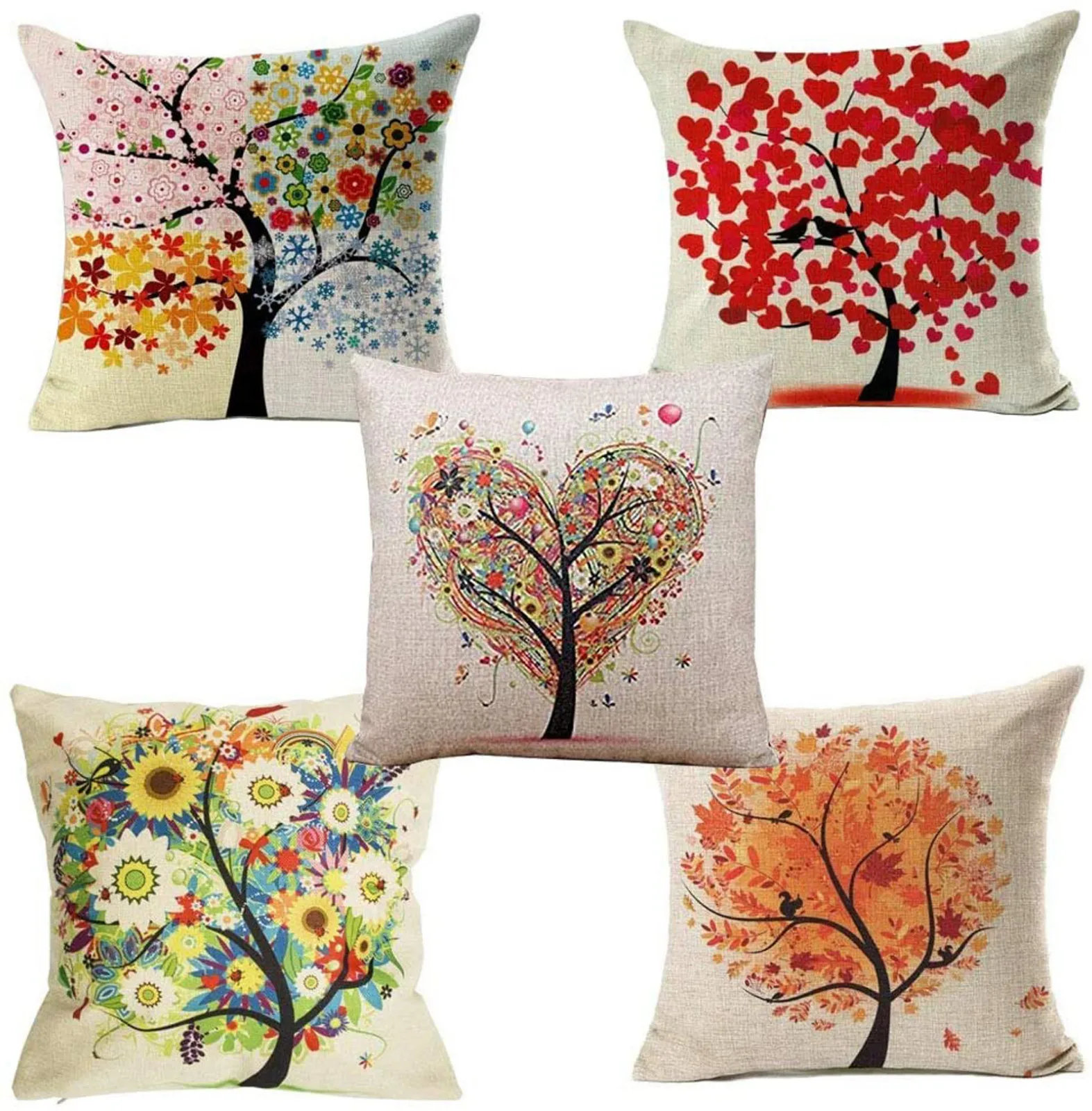 

5Pcs Tree Poduszka Pattern Home Decor Cushion Cover Sofa Throw Pillowcase Pillow Cover Cojines Decorativos Oreillers