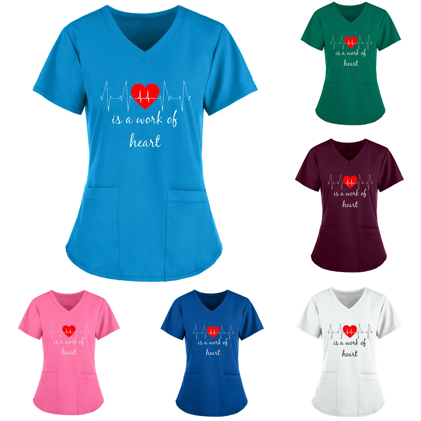

5xl Plus Size Nurse Uniforms Blouse Women Healthcare Tunic Short Sleeve V-neck Scrub Tops Working Uniform Pocket Blouse A50