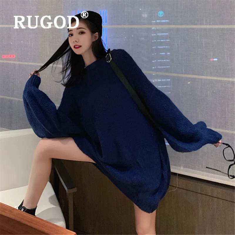 RUGOD-осенний Женский вязаный свитер с круглым вырезом свободные пуловеры больших