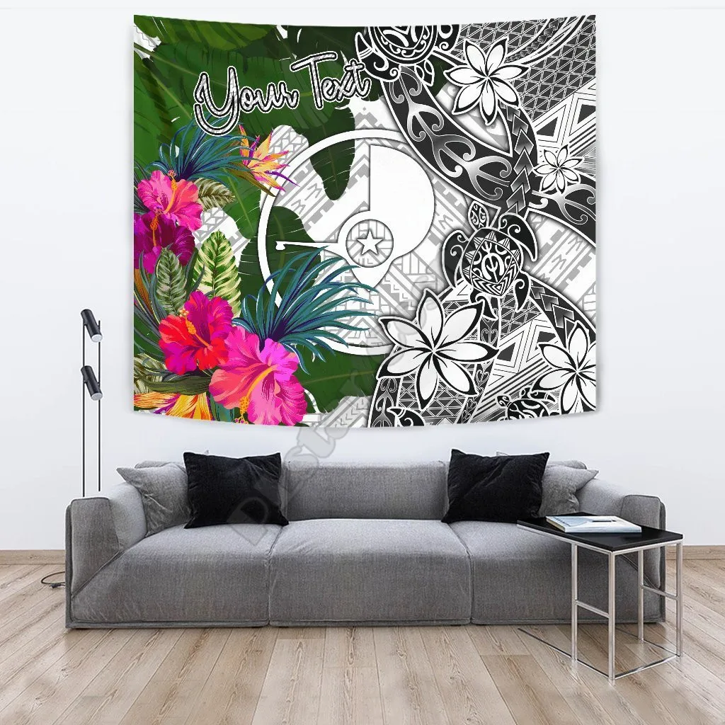 

Yap Custom Personalised Tapestry White Turtle Plumeria Banana Leaf 3D Printed Tapestrying Rectangular Home Decor Wall Hanging