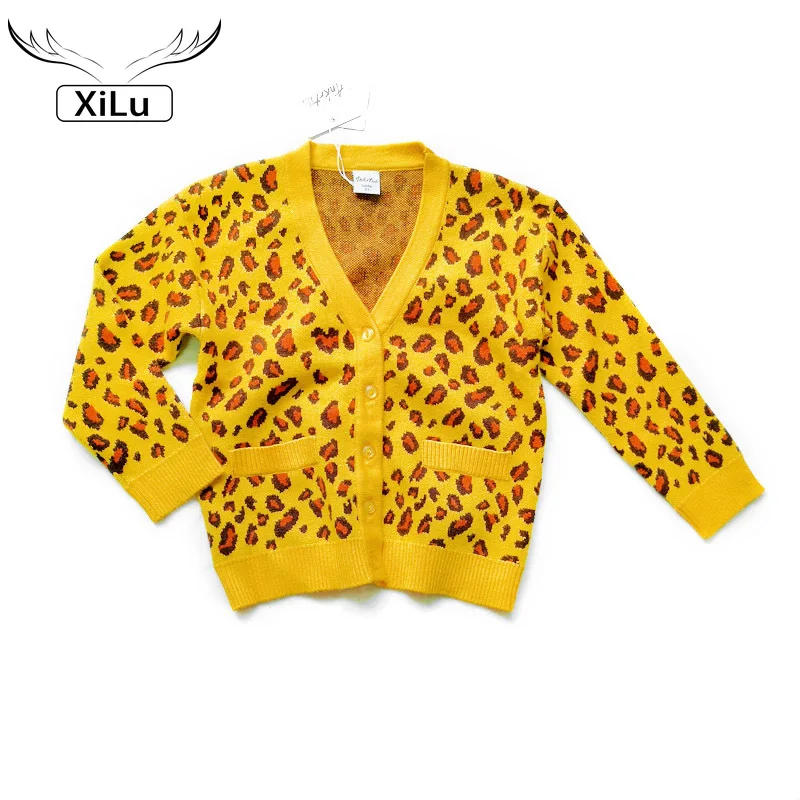 

Girls Leopard Print Loose Knit V-neck Sweater Coat Toddler Girl Clothes 2021 Kids Winter Sweaters Toddler Girl Winter Clothes
