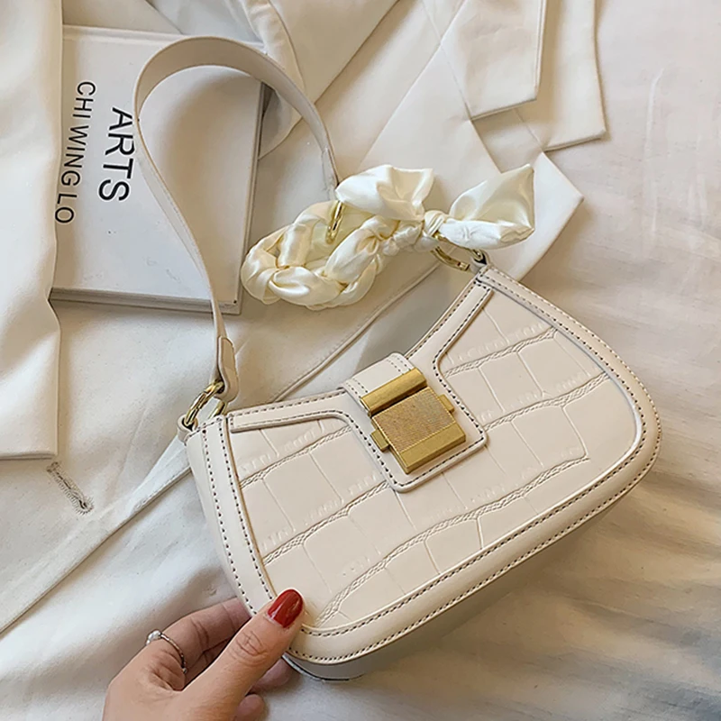 

Stone Pattern White Armpit Shoulder Bag for Women Fashion Baguette Bag Ladies PU Leather Small Handbag Brand Women's Hand Purse