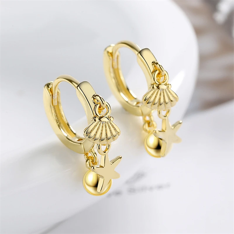 KOFSAC Simple Temperament Cute Girl Starfish Shell Ear Buckle Jewelry 925 Sterling Silver Earrings For Women Party Daily Wear