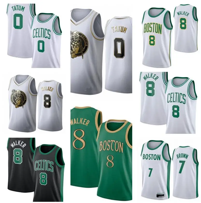 

New Jayson 0 Tatum Jaylen 7 Bruin Kemba 8 Walker Larry 33 Bird Basketbal Jersey Borduren Logos