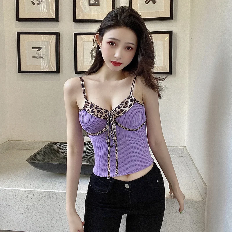 

Sexy Leopard Navel-Exposed Knitted Small Top Vest Short Top for Women