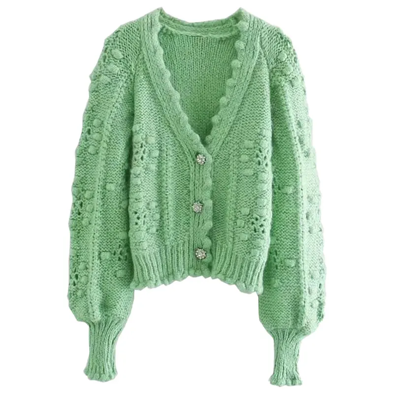 

Woman 2021 Autumn Korean Fashion Cardigan Sweater Long sleeve Texture Knitting Coat Vintage Outerwear Casual Chic Short Tops