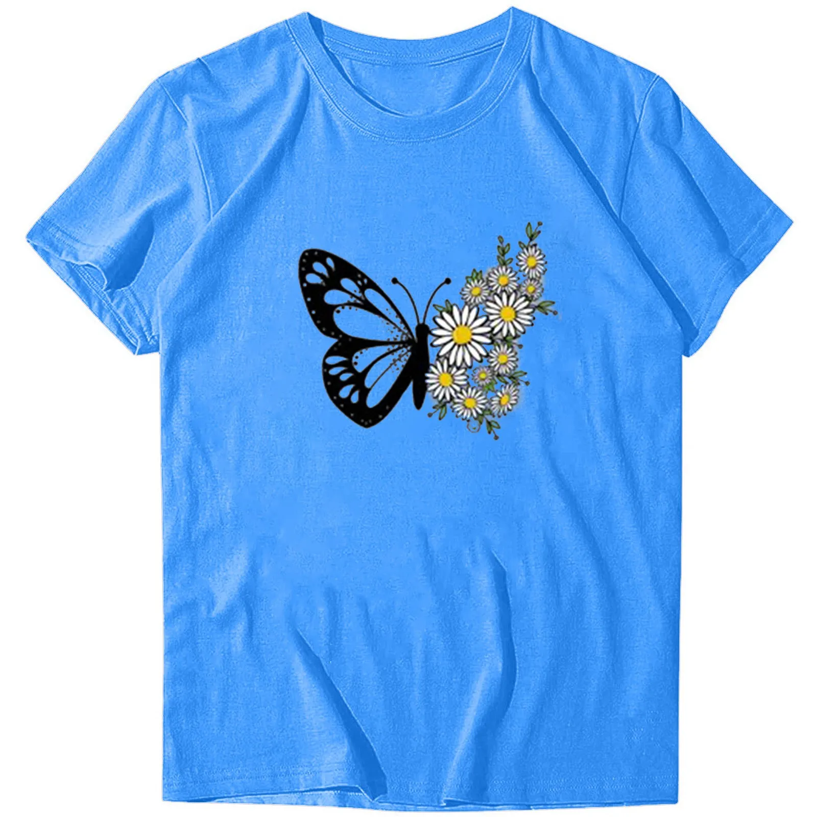 

Adult Fashion Woman Round Neck Short Sleeve Tops T-shirt Prints Loose Short Summer Casual Tops Fashion T-shirt
