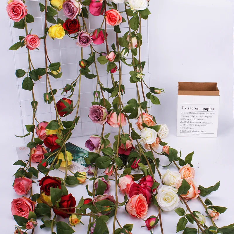 15 Flower Heads Rose String Artificial Vines Wedding Decor Simulation Fake Rattan Garden Wreath | Дом и сад