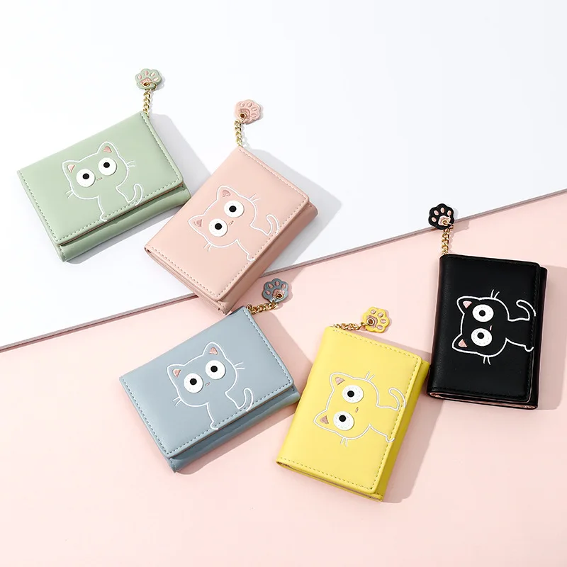 

New Style Cartoon Cute Wallet Women's Short Pu Three Fold Girl'S Small Wallet Leather Wallet Korean-style Contrast Color Lady Wa