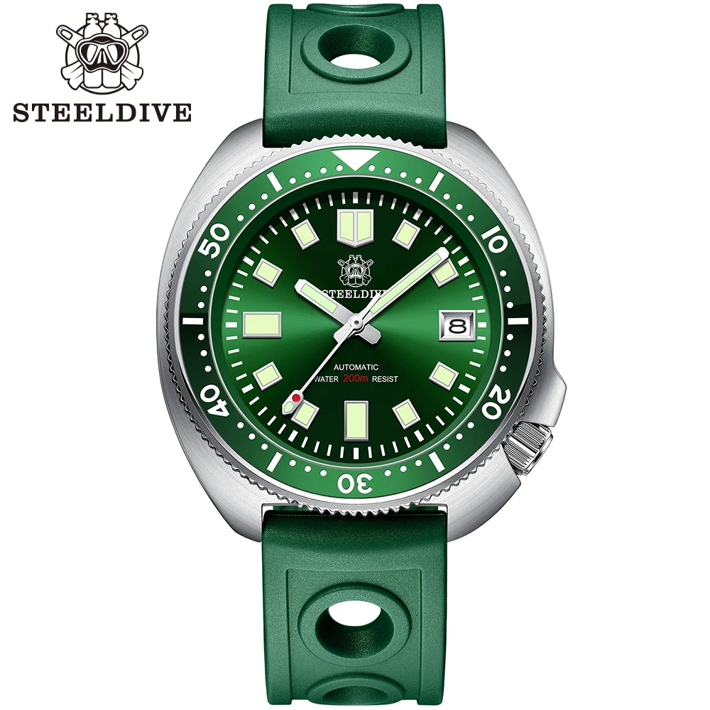 

STEELDIVE 44MM Green Dial Sapphire 200M Water Resistanc Men's Mechanical Diver Watch NH35 Automatic Movement Luminous Marks