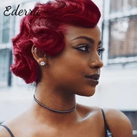 short red finger wave wig curly synthetic wigs for black women heat resistant african american pixie cut mommy wig natural black