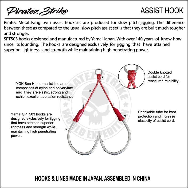 Piratez Strike FT11 FT12 Slow Jigging 20 22 25 Assist Hook Jig Twin Fishing Hooks For Saltwater Boat Accessories | Спорт и
