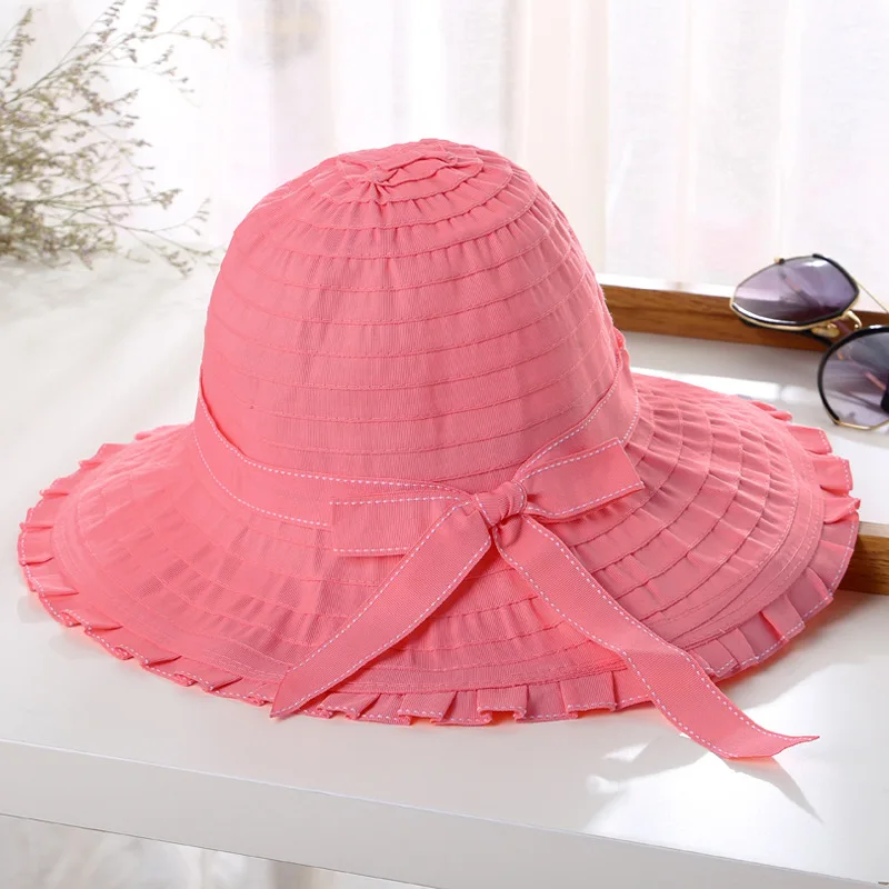 

Sun hat new ladies bow-knot large-brimmed basin hat spring and summer tide outdoor sun hat cloth hat foldable