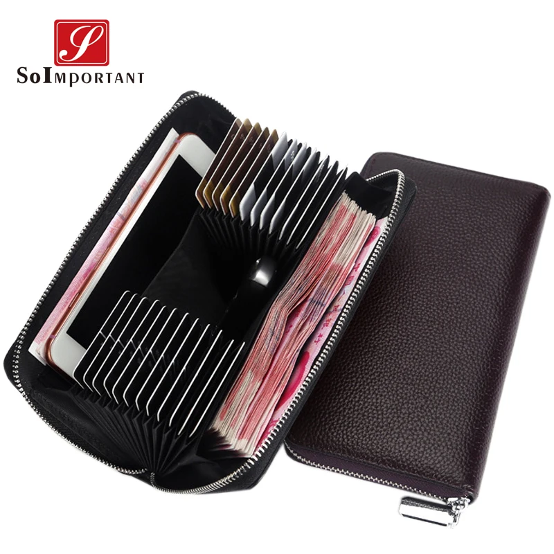 

Мужские и женские кошельки из натуральной кожи, длинный клатч с 24 отделениями для карт, деловой кошелек на молнии