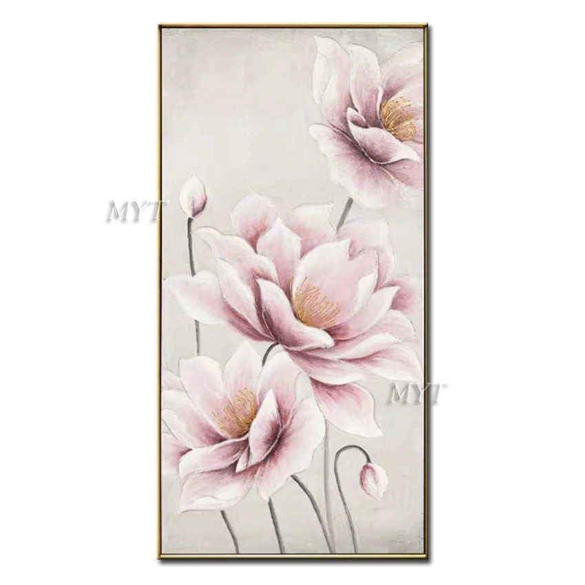 

Three Flowers In Bloom And Two In Bud Abstract Beautiful Oil Painting On Canvas Wall Art Home Decor Picture 100% Handpainted