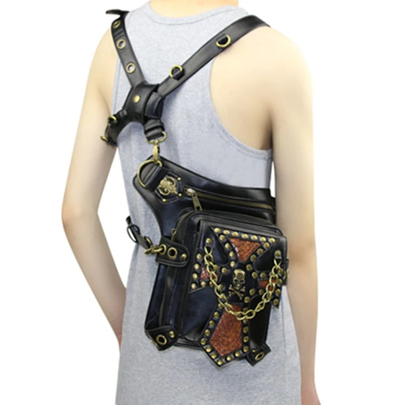 

Women Steampunk Bags Gothic Waistbags Packs Retro Rock Leather Fashion Shoulder Messenger Leg Bags Female Punk Wind Backpack