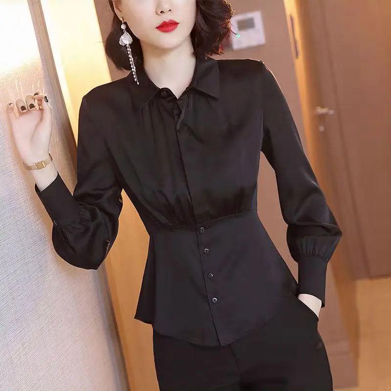 

Chiffon shirt blouse women's long-sleeved 2020 spring and autumn new waist slimming design sense foreign style bottoming shirt